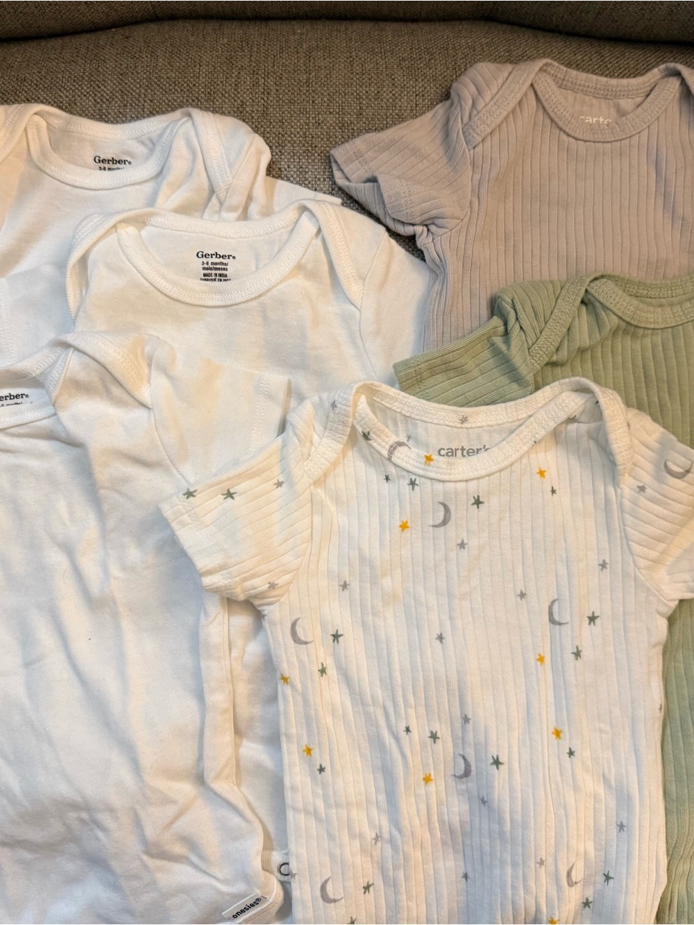 Gerber & Carter's White and Pastel Ribbed Baby One-Piece Bodysuits - 6-Pack